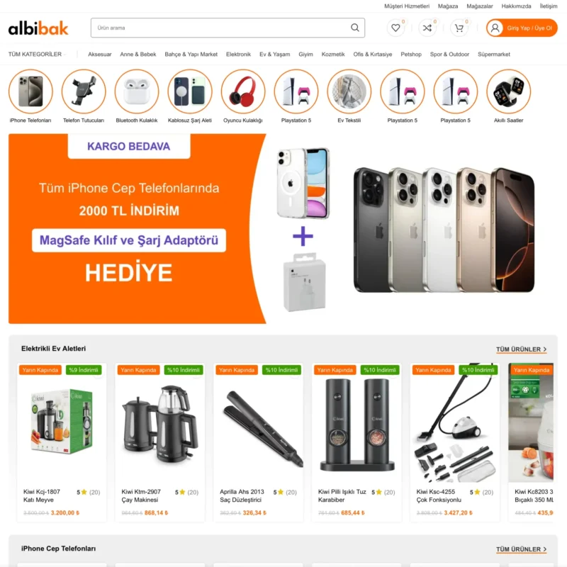Albibak E-Ticaret Pazaryeri Sitesi Anasayfası