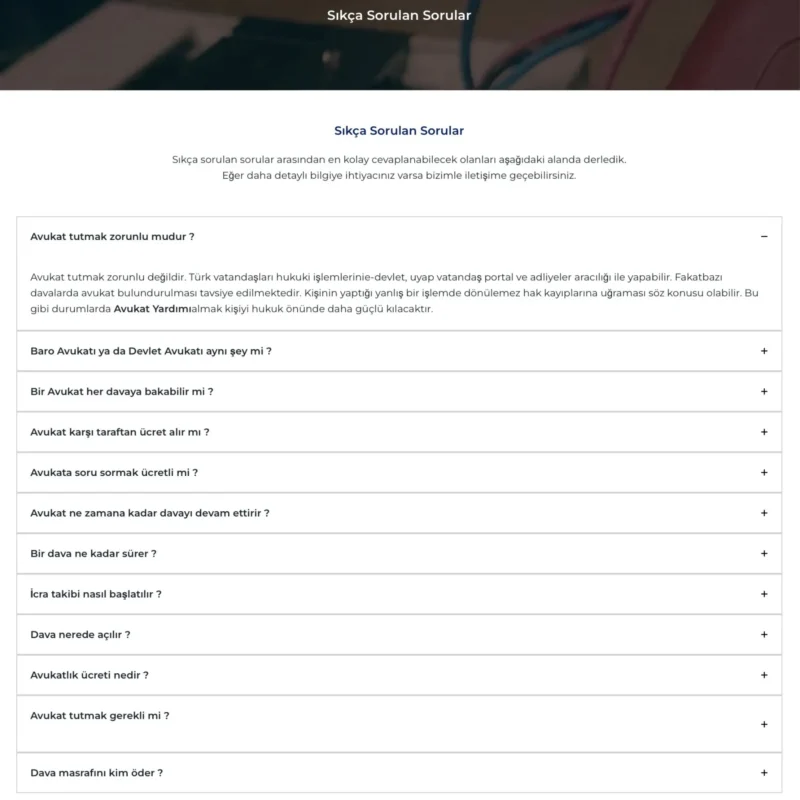 Avukaat Blog Sitesi S.S.S. Sayfası Tasarımı Avukaat Blog Sitesi S.S.S. Sayfası