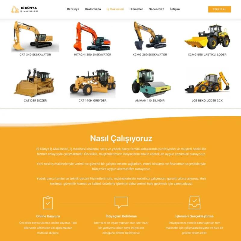 Bi Dünya İş Makineleri - Tek Sayfa Site Alt Alan Bi Dünya İş Makineleri - Tek Sayfa Site Alt Alan Tasarımı