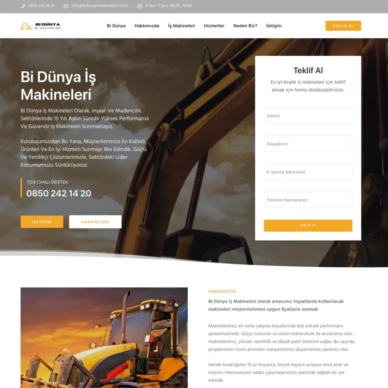 Bi Dünya İş Makineleri - Tek Sayfa Site Giriş Bi Dünya İş Makineleri - Tek Sayfa Site Giriş Tasarımı