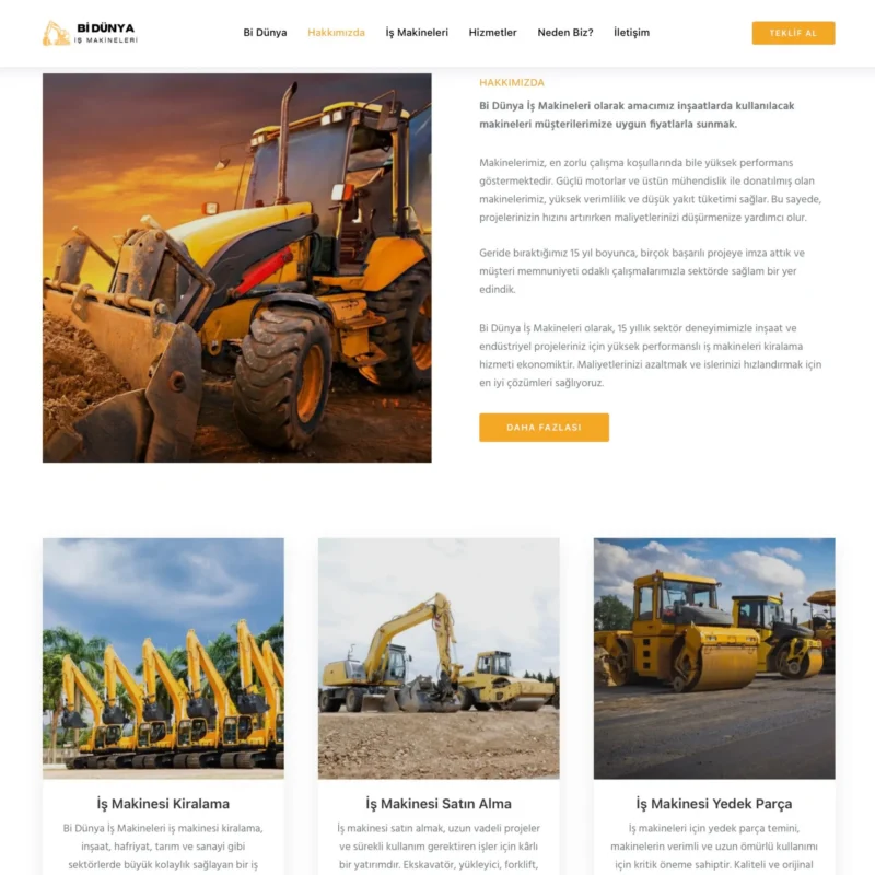 Bi Dünya İş Makineleri - Tek Sayfa Site Orta Alan Bi Dünya İş Makineleri - Tek Sayfa Site Orta Alan Tasarımı