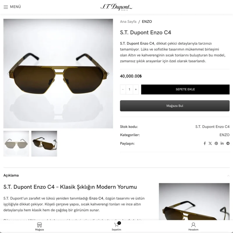 S.T. Dupont Gözlük Sitesi Ürün Sayfası