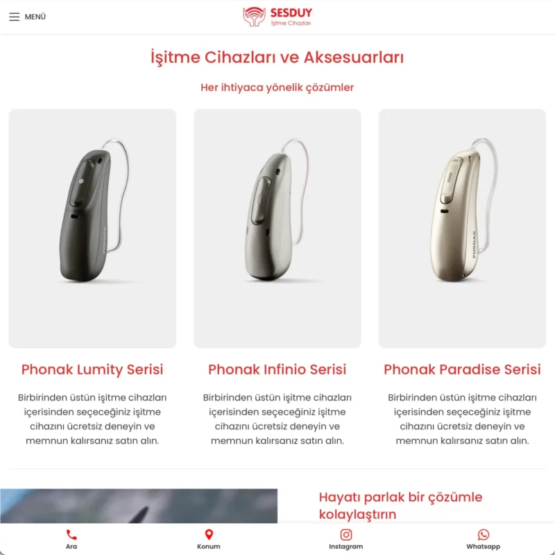Sesduy İşitme Web Sitesi Ürün Sayfası Tasarımı Sesduy İşitme Web Sitesi Ürün Sayfası