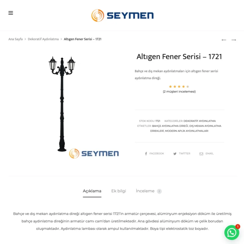 Seymen Aydınlatma - Katalog Sitesi - Ürün Sayfası