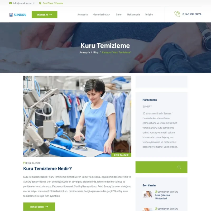Sundry Kuru Temizleme Sitesi Hizmet Sayfası