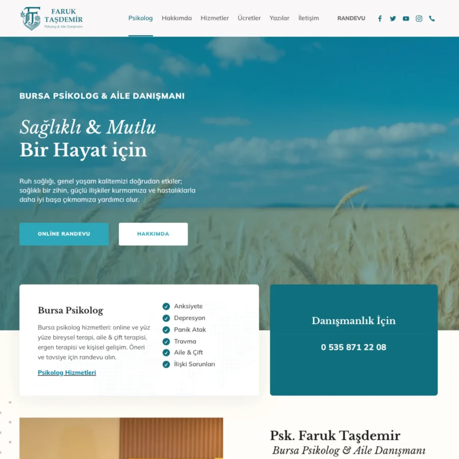 Faruk Taşdemir Psikolog Web Sitesi Tasarımı Anasayfa Psikolog Web Sitesi Tasarımı Anasayfa
