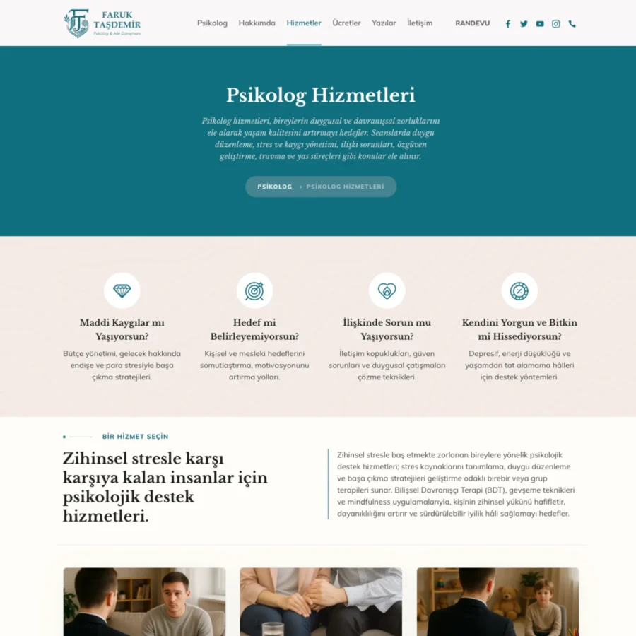 Faruk Taşdemir Psikolog Web Sitesi Tasarımı Hizmetler Sayfası Psikolog Web Sitesi Tasarımı Hizmetler Sayfası