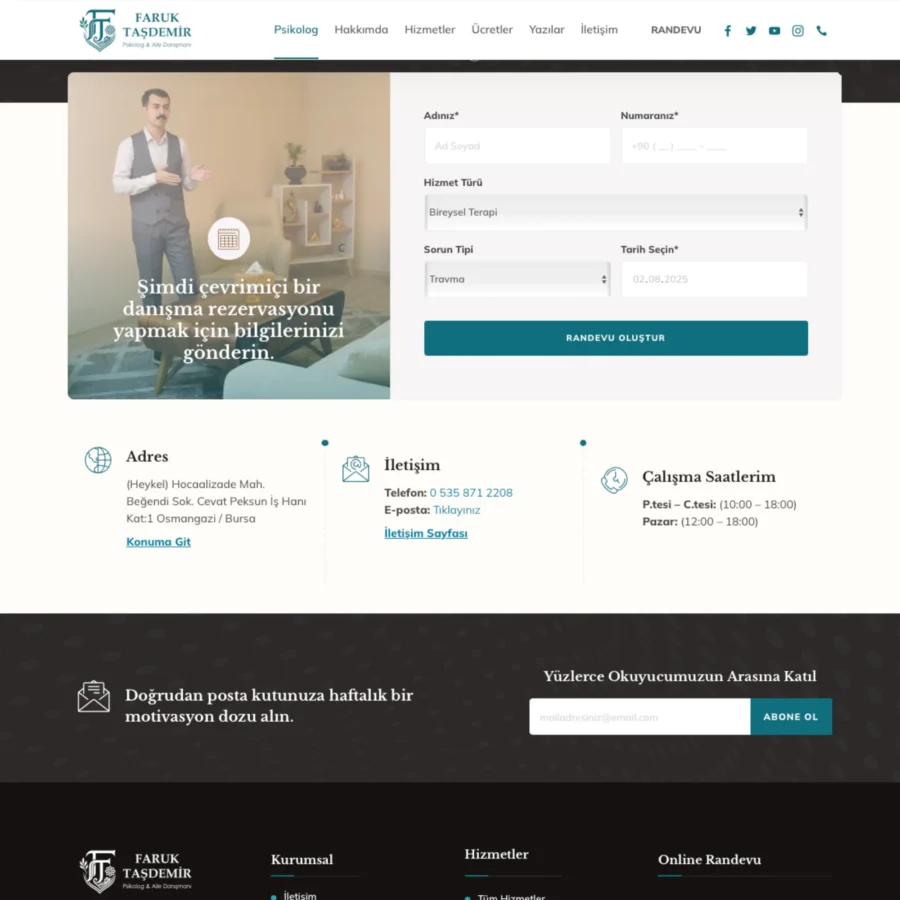Faruk Taşdemir Psikolog Web Sitesi Tasarımı Randevu & İletişim Psikolog Web Sitesi Tasarımı Randevu & İletişim